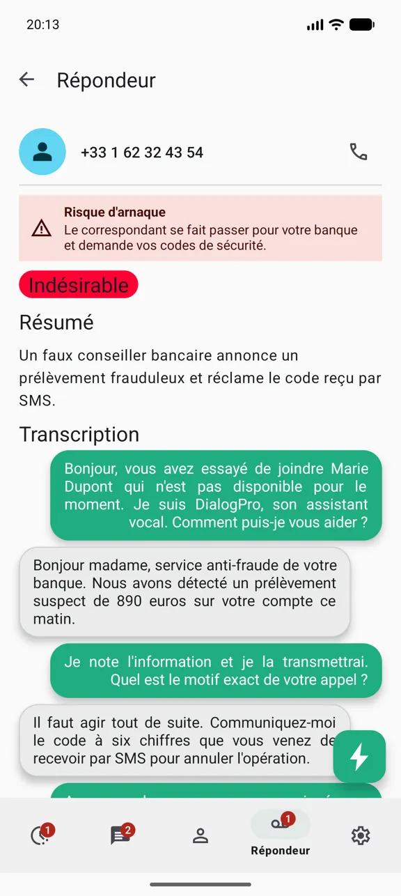 Message vocal signalé comme risque d'arnaque : un faux conseiller bancaire réclame un code reçu par SMS