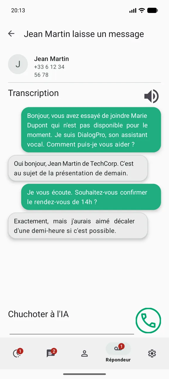 Transcription d'un message vocal, sur laquelle est pos&eacute; un cadenas figurant le chiffrement