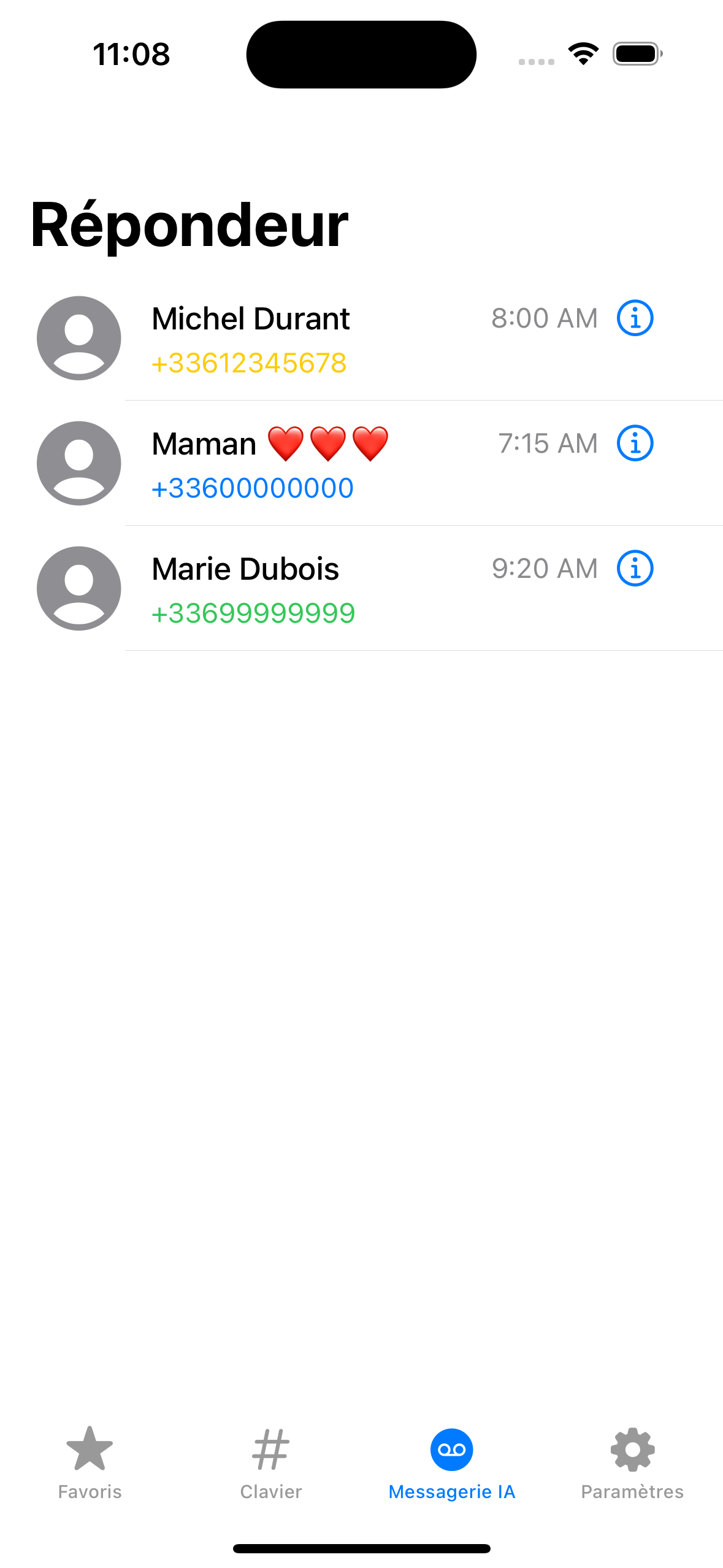 Inbox and messages screen